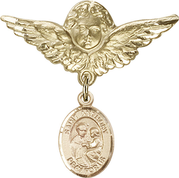 St. Anthony of Padua Charm and Angel with Larger Wings Badge Pin