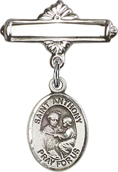 St. Anthony of Padua Charm and Polished Engravable Badge Pin