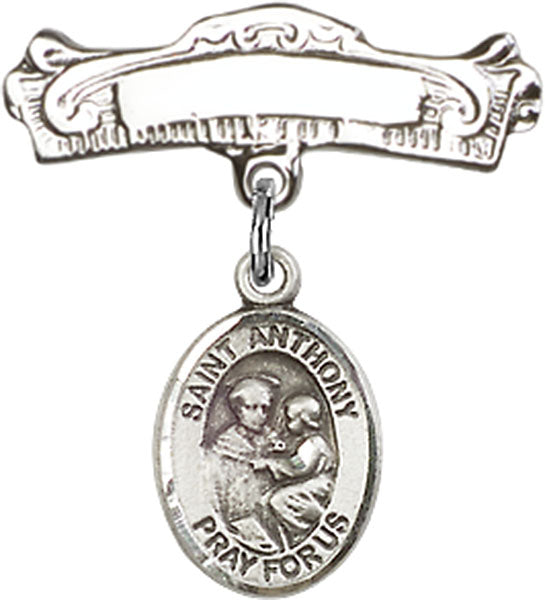 St. Anthony of Padua Charm and Arched Polished Engravable Badge Pin