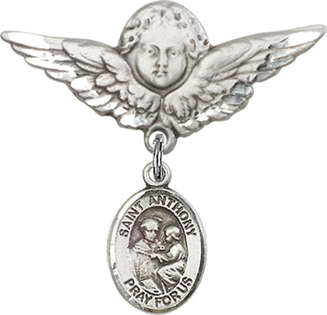 St. Anthony of Padua Charm and Angel with Larger Wings Badge Pin