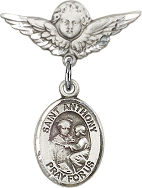 St. Anthony of Padua Charm and Angel with Smaller Wings Badge Pin