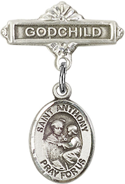 St. Anthony of Padua Charm and Godchild Badge Pin