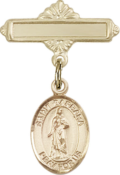 St. Barbara Charm and Polished Engravable Badge Pin
