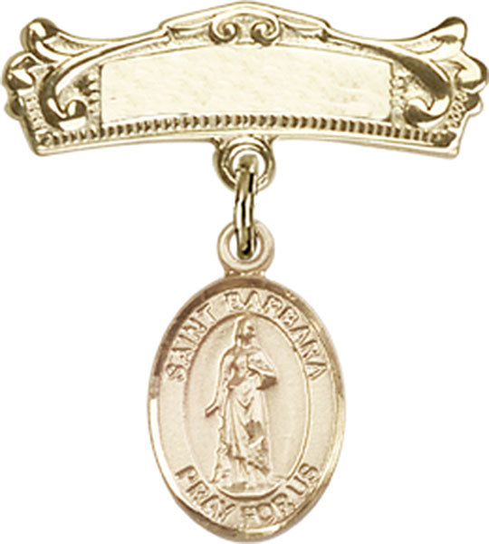 St. Barbara Charm and Arched Polished Engravable Badge Pin