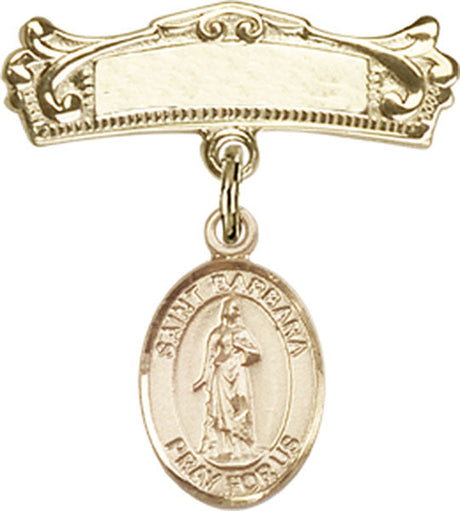 St. Barbara Charm and Arched Polished Engravable Badge Pin