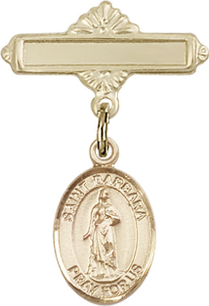 St. Barbara Charm and Polished Engravable Badge Pin