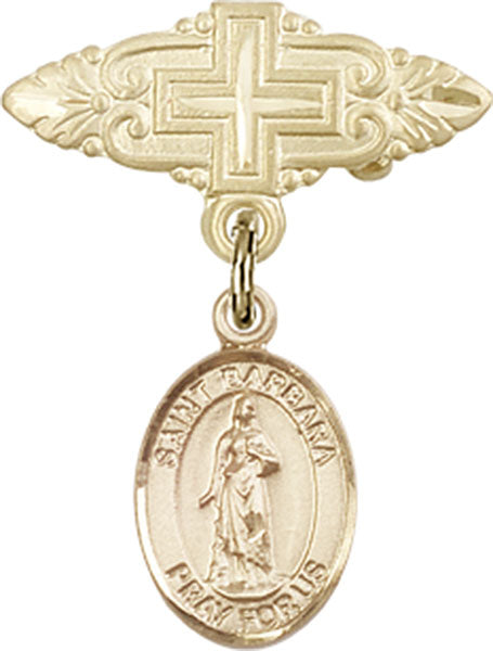 St. Barbara Charm and Badge Pin with Cross