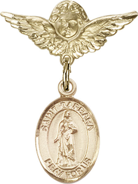 St. Barbara Charm and Angel with Smaller Wings Badge Pin