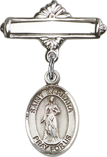 St. Barbara Charm and Polished Engravable Badge Pin