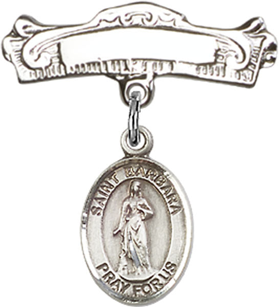 St. Barbara Charm and Arched Polished Engravable Badge Pin