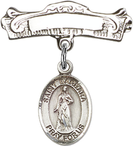 St. Barbara Charm and Arched Polished Engravable Badge Pin