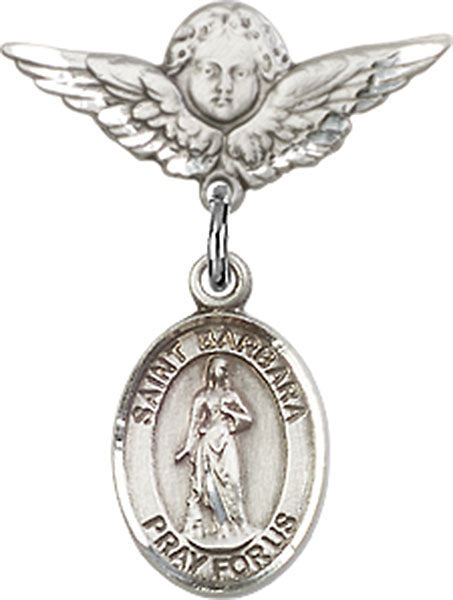 St. Barbara Charm and Angel with Smaller Wings Badge Pin
