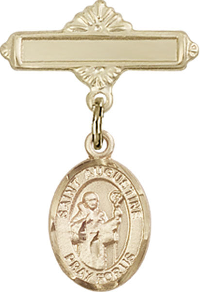 St. Augustine Charm and Polished Engravable Badge Pin