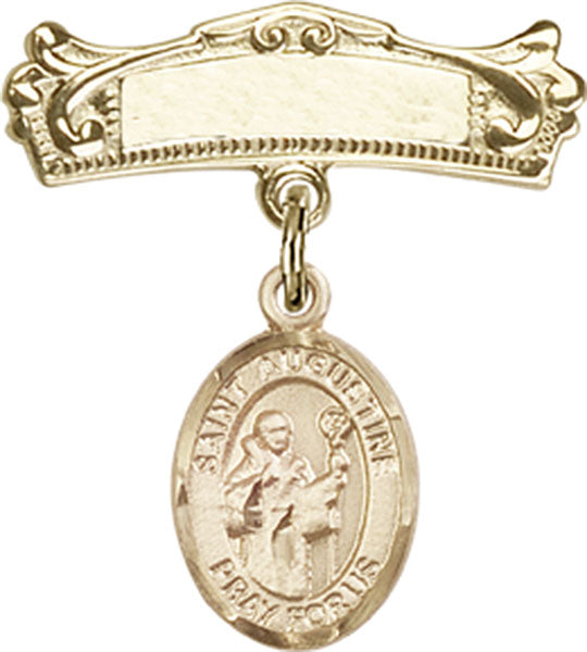 St. Augustine Charm and Arched Polished Engravable Badge Pin