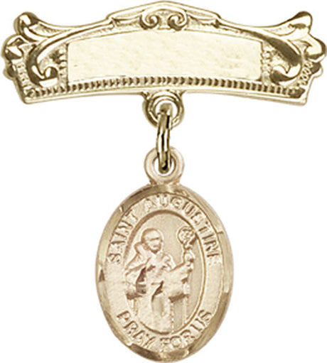 St. Augustine Charm and Arched Polished Engravable Badge Pin