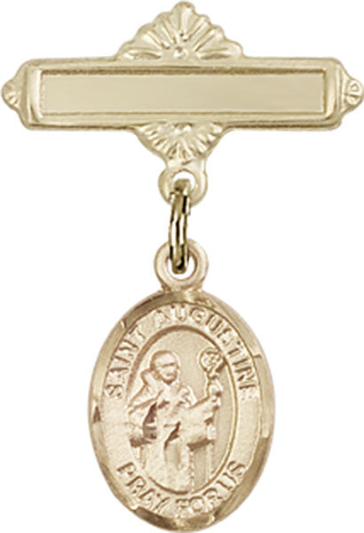 St. Augustine Charm and Polished Engravable Badge Pin