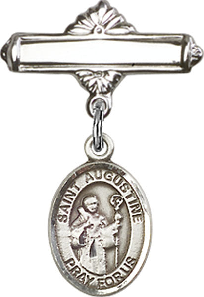St. Augustine Charm and Polished Engravable Badge Pin