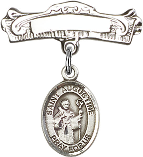 St. Augustine Charm and Arched Polished Engravable Badge Pin