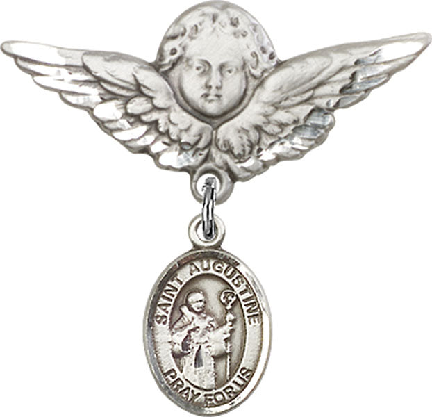 St. Augustine Charm and Angel with Larger Wings Badge Pin