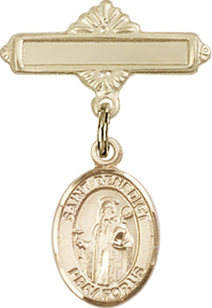 St. Benedict Charm and Polished Engravable Badge Pin