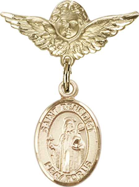 St. Benedict Charm and Angel with Smaller Wings Badge Pin
