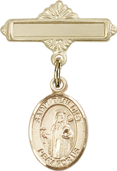 St. Benedict Charm and Polished Engravable Badge Pin