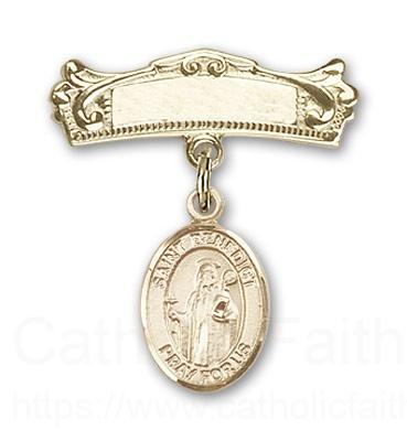 St. Benedict Charm and Arched Polished Engravable Badge Pin