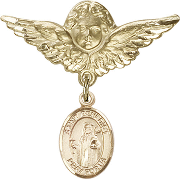 St. Benedict Charm and Angel with Larger Wings Badge Pin