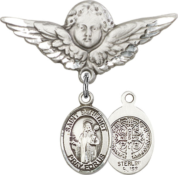St. Benedict Charm and Angel with Larger Wings Badge Pin