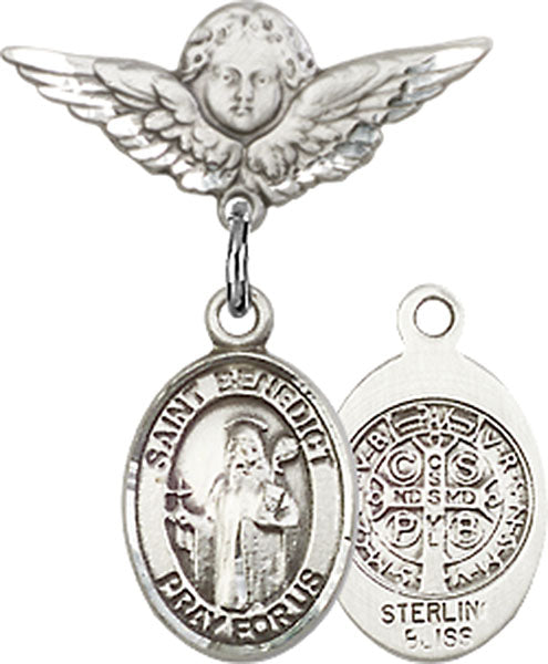 St. Benedict Charm and Angel with Smaller Wings Badge Pin