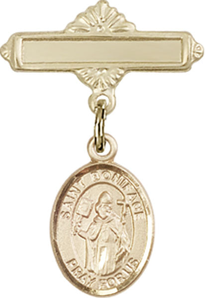 St. Boniface Charm and Polished Engravable Badge Pin