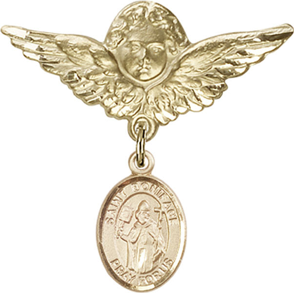 St. Boniface Charm and Angel with Larger Wings Badge Pin