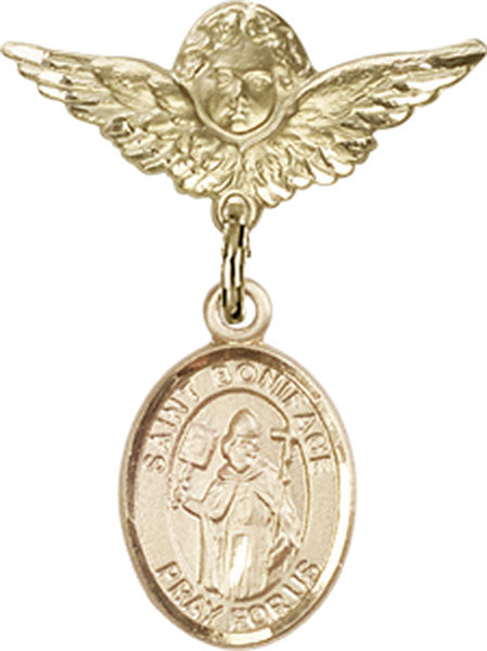 St. Boniface Charm and Angel with Smaller Wings Badge Pin