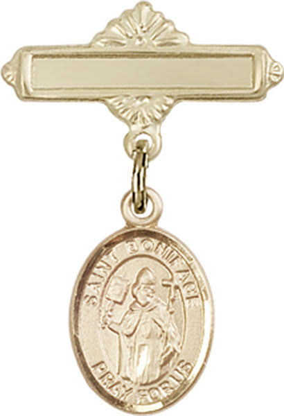 St. Boniface Charm and Polished Engravable Badge Pin