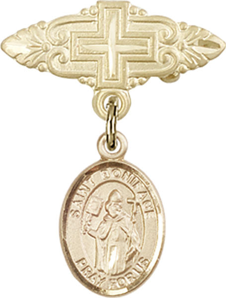 St. Boniface Charm and Badge Pin with Cross