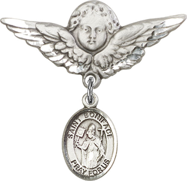 St. Boniface Charm and Angel with Larger Wings Badge Pin