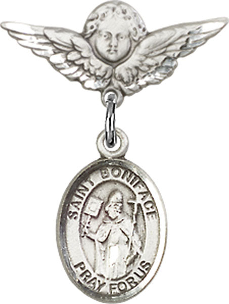 St. Boniface Charm and Angel with Smaller Wings Badge Pin