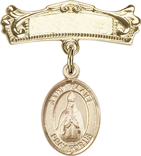 St. Blaise Charm and Arched Polished Engravable Badge Pin