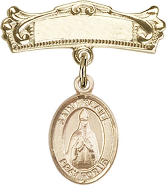 St. Blaise Charm and Arched Polished Engravable Badge Pin