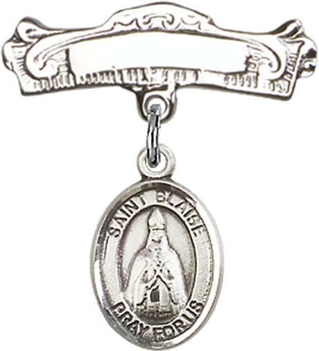 St. Blaise Charm and Arched Polished Engravable Badge Pin