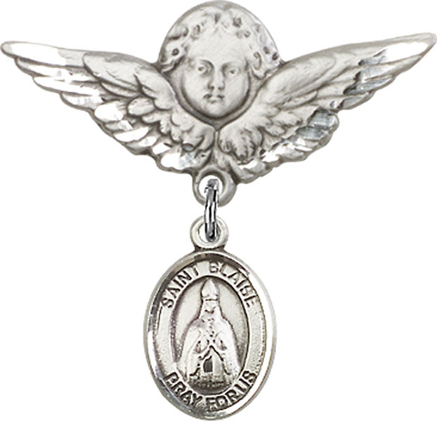 St. Blaise Charm and Angel with Larger Wings Badge Pin