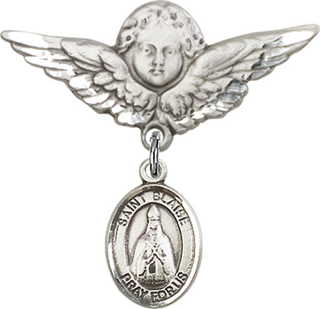 St. Blaise Charm and Angel with Larger Wings Badge Pin