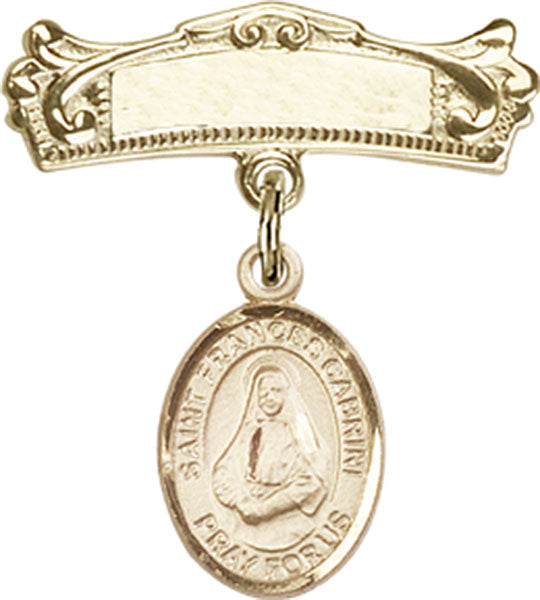 St. Frances Cabrini Charm and Arched Polished Engravable Badge Pin