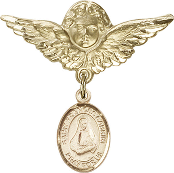 St. Frances Cabrini Charm and Angel with Larger Wings Badge Pin