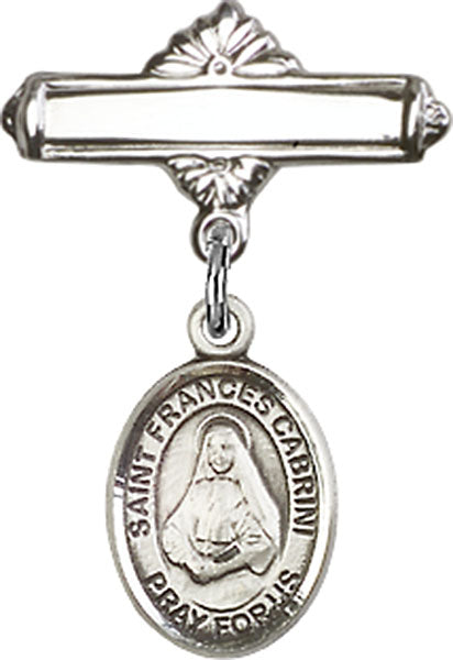 St. Frances Cabrini Charm and Polished Engravable Badge Pin