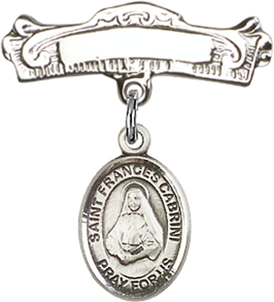 St. Frances Cabrini Charm and Arched Polished Engravable Badge Pin