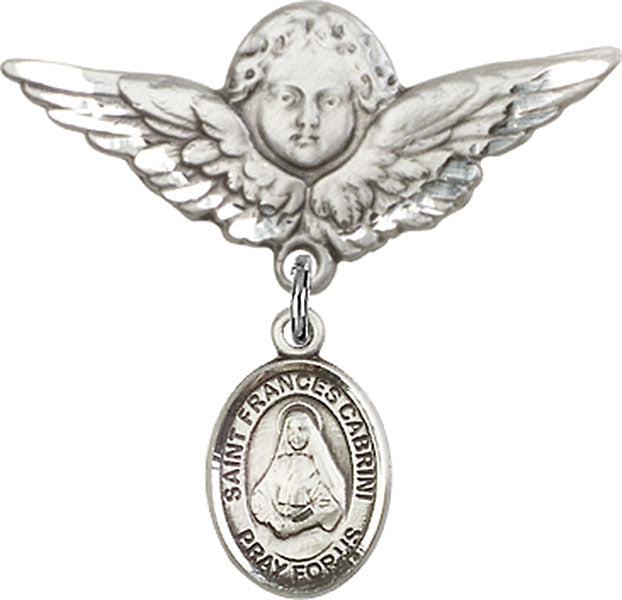 St. Frances Cabrini Charm and Angel with Larger Wings Badge Pin