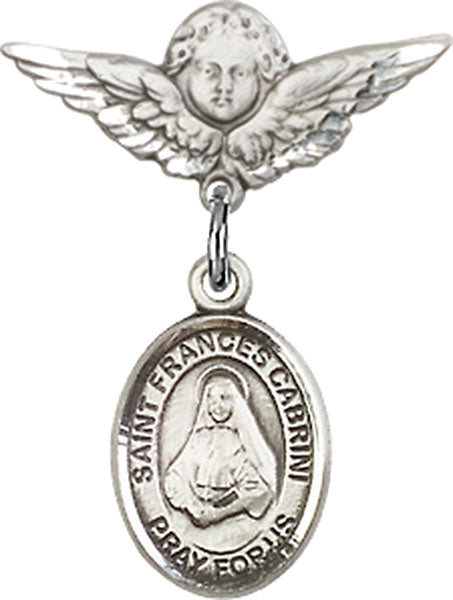 St. Frances Cabrini Charm and Angel with Smaller Wings Badge Pin