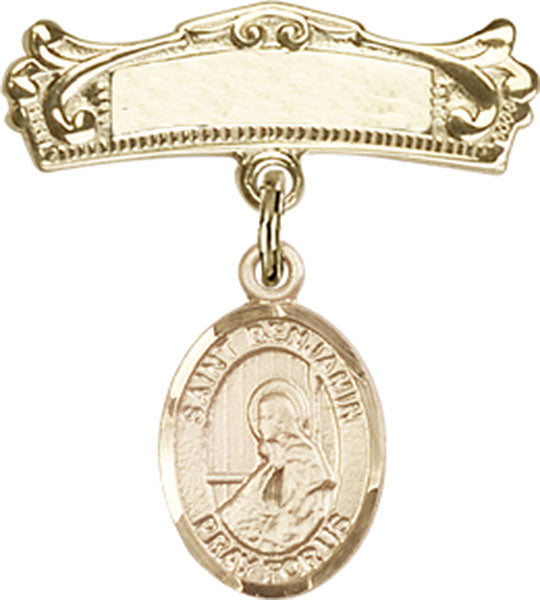 St. Benjamin Charm and Arched Polished Engravable Badge Pin