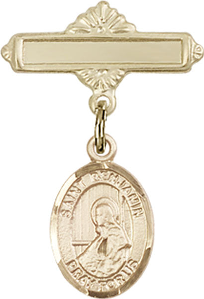 St. Benjamin Charm and Polished Engravable Badge Pin